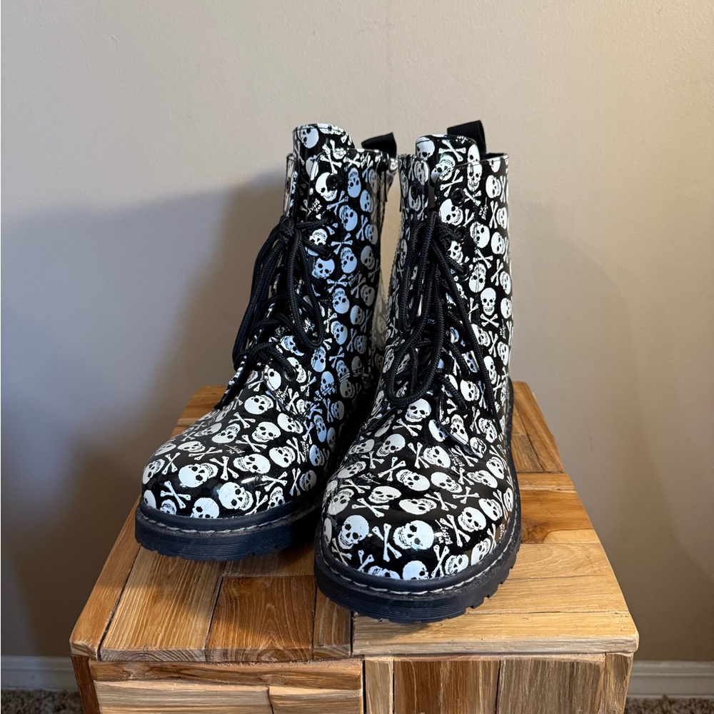 Torrid Black and White Skull Combat Boots